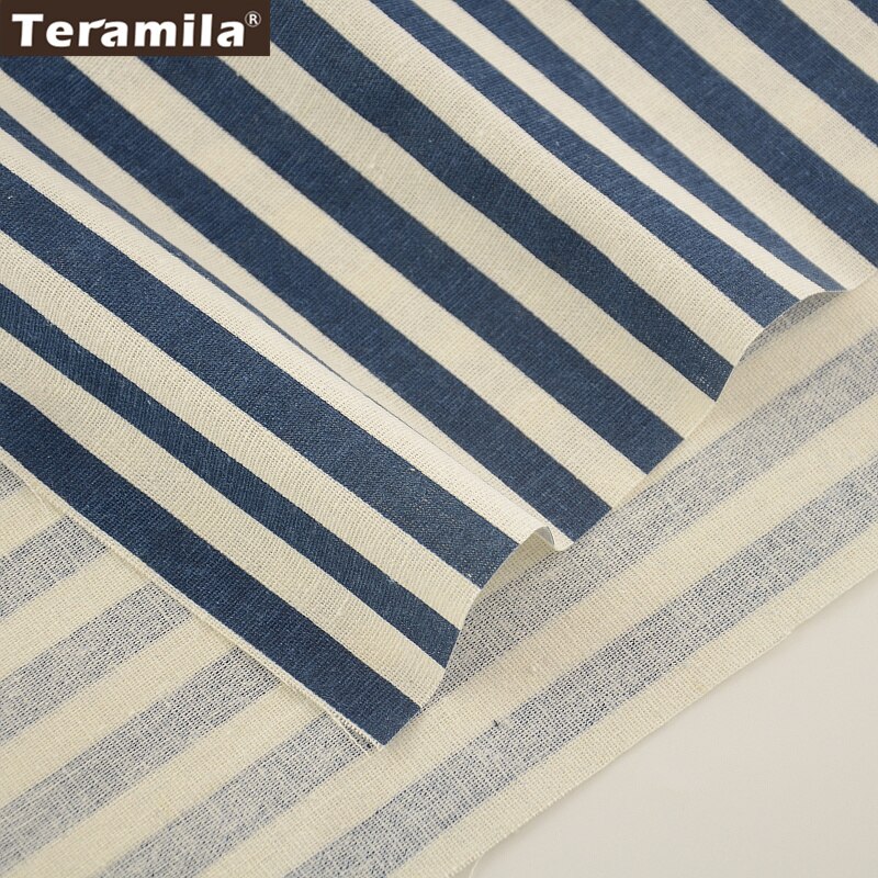 Diepblauwe stroken katoen, huistextiel, linnen stof, naaimateriaal, tissu teramila, tafelkleed, kussen, tas, gordijn, kussen, kussen