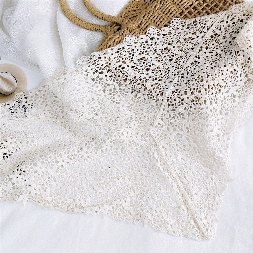 Women Lace Sheer Floral Knit Veil Scarf Hollow Out Crochet Shawl Wraps Tassels Scarves Party Evening Neckerchief A014