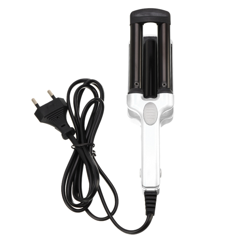Ceramic Hair Curler Mini 3 Barrels Big Wave Curling Iron Hair Curlers Crimping Iron Fluffy Salon Hair Styling Tools: White US