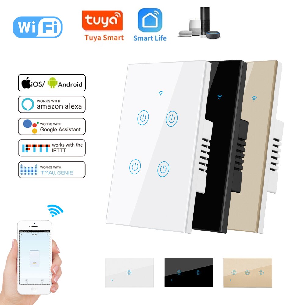 Smart Tuya Living Home WiFi Remote Control Wall Switch Voice Control Touch Sensor LED Light Switch Alexa Google Home 220V