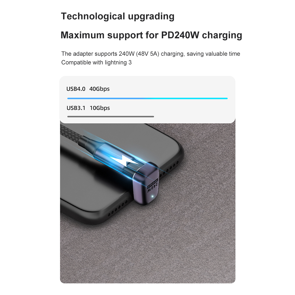 NNBILI 240W 5A Typ-C OTG Adapter Schnelllade-Datenkonverter USB4.0 40Gbps Unterstützung 8K@60Hz USB C 90/180 Grad Winkeladapter