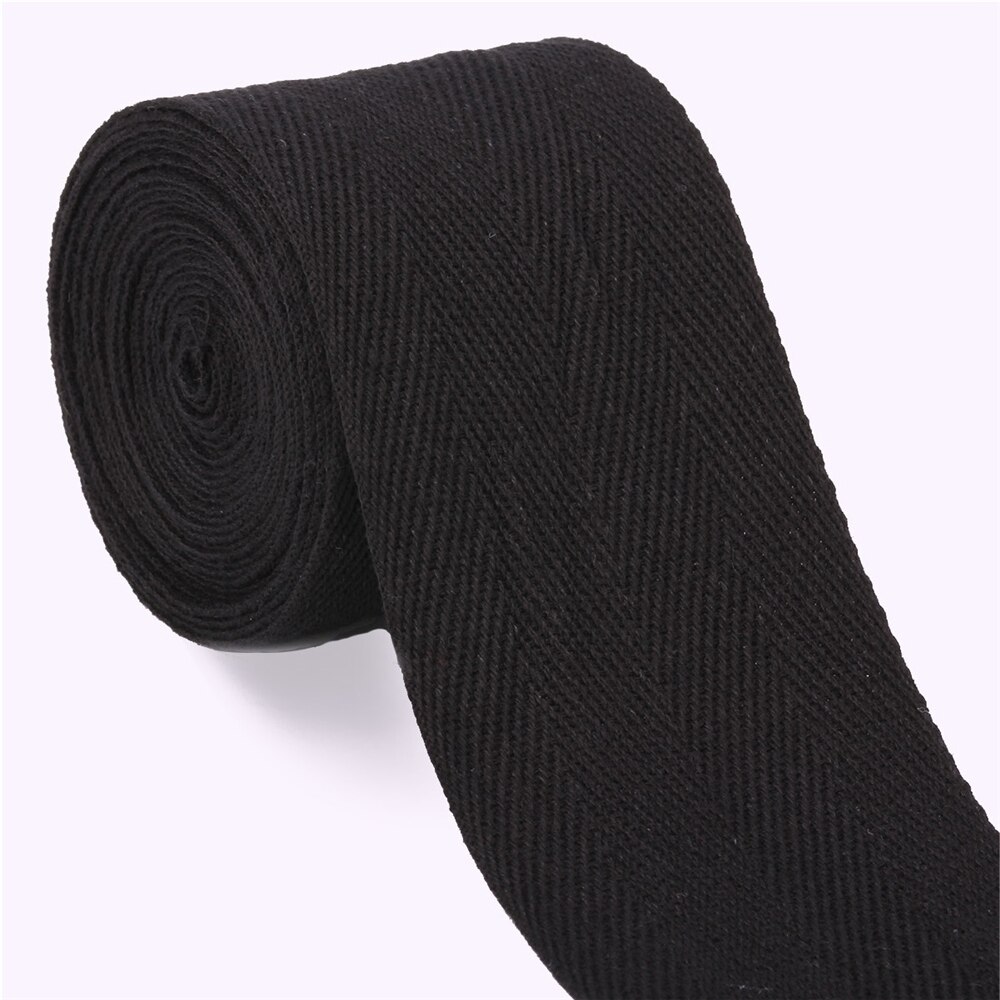 50 meter/rol zwarte katoenen band visgraat keperband 10mm/15mm/20mm/25mm/30mm/40mm/50mm linten voor het naaien van tassen en kledingstukken