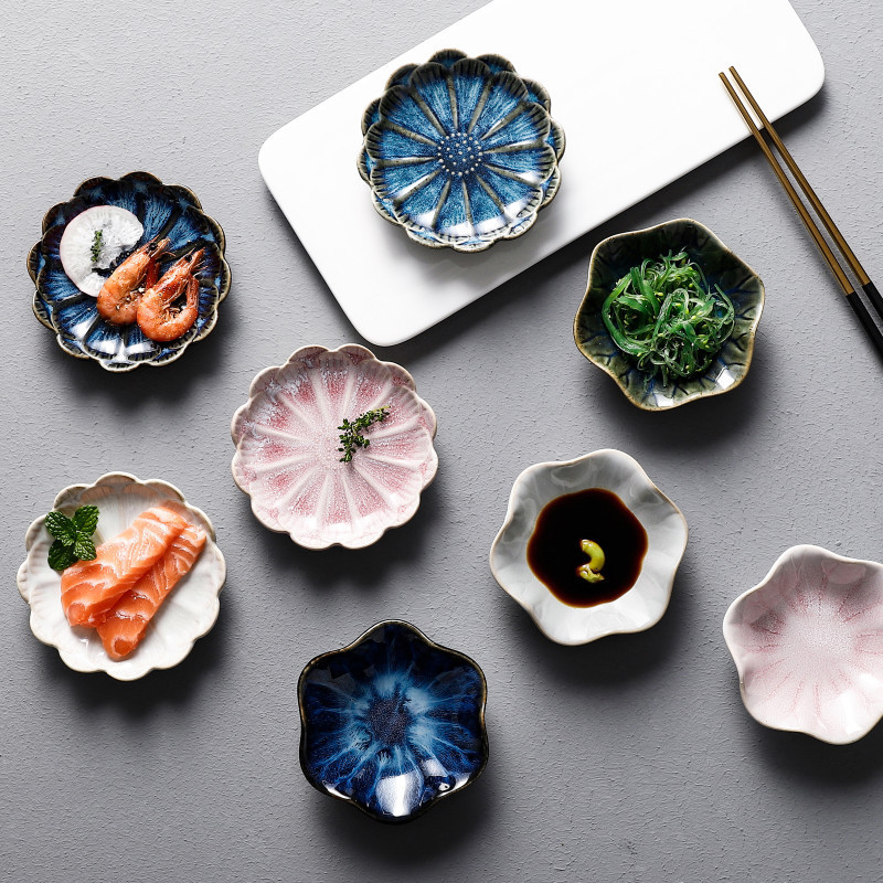 Nyhed japansk is crack blomst form keramiske snack retter plade under glasur porcelæn middag krydret sauce fad sushi kage bakke