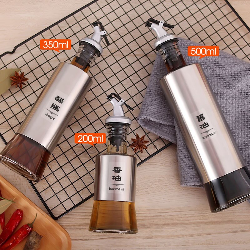 Glass oil bottle kitchen supplies vinegar bottle sauce bottle stainless steel oil pot soy