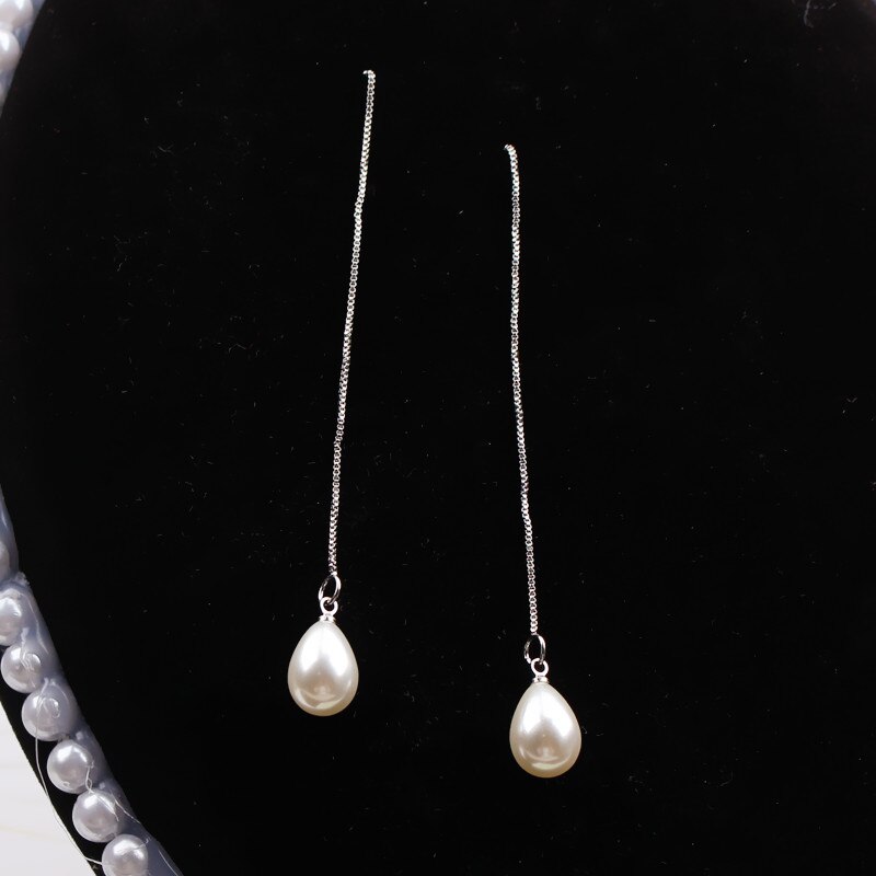Lange Kwast Gesimuleerde Pearl Oorbellen Voor Vrouwen Crystal Walvis Vissenstaart Oor Lijn Koreaanse Bruiloft Sieraden Pendientes