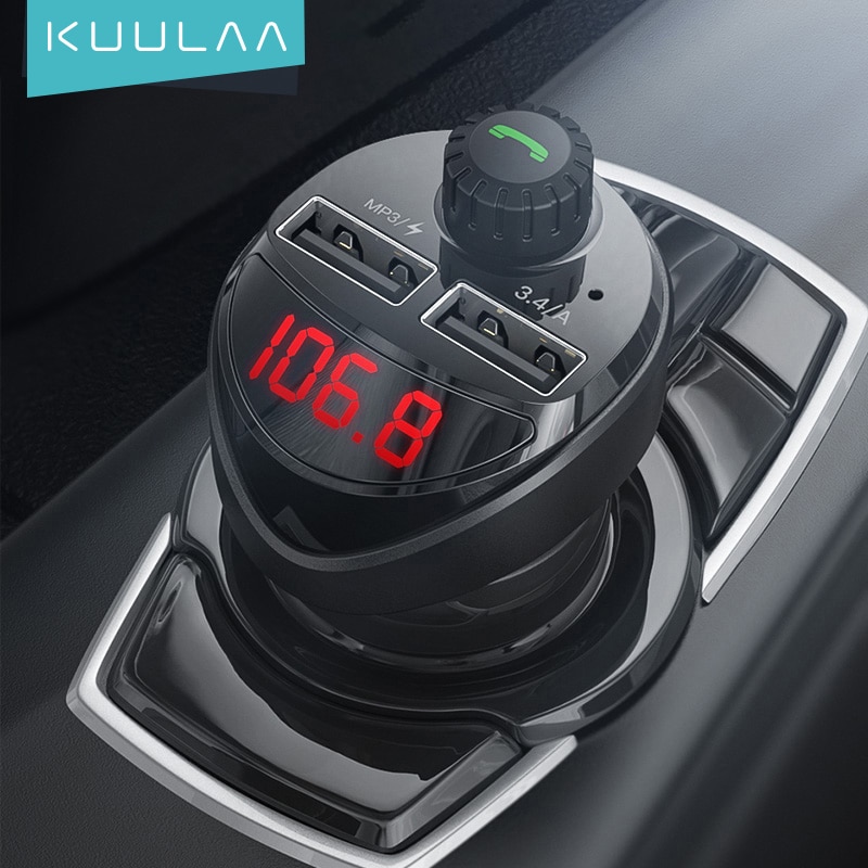 KUULAA Car Charger with FM Transmitter Bluetooth Receiver Audio MP3 Player TF Card Car Kit 3.4A Dual USB Car Phone Charger