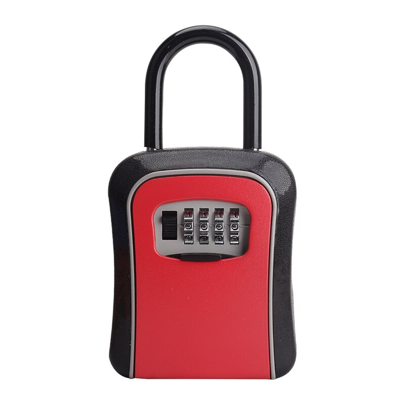 Password Safety Key Lock Box Outdoor Wall Mounted Weatherproof 4 Digit Combination Keys Storage Hanging Lock Boxes Indoor: Red
