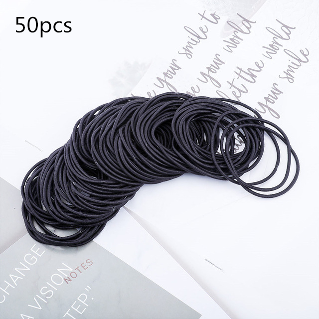 100pcs/bag 4.5cm High Elastic Rubber Bands Basic Hair Bands Scrunchies Hair Ties Gum Women Girls Braided Ponytail Holder Rings: black (no bag)