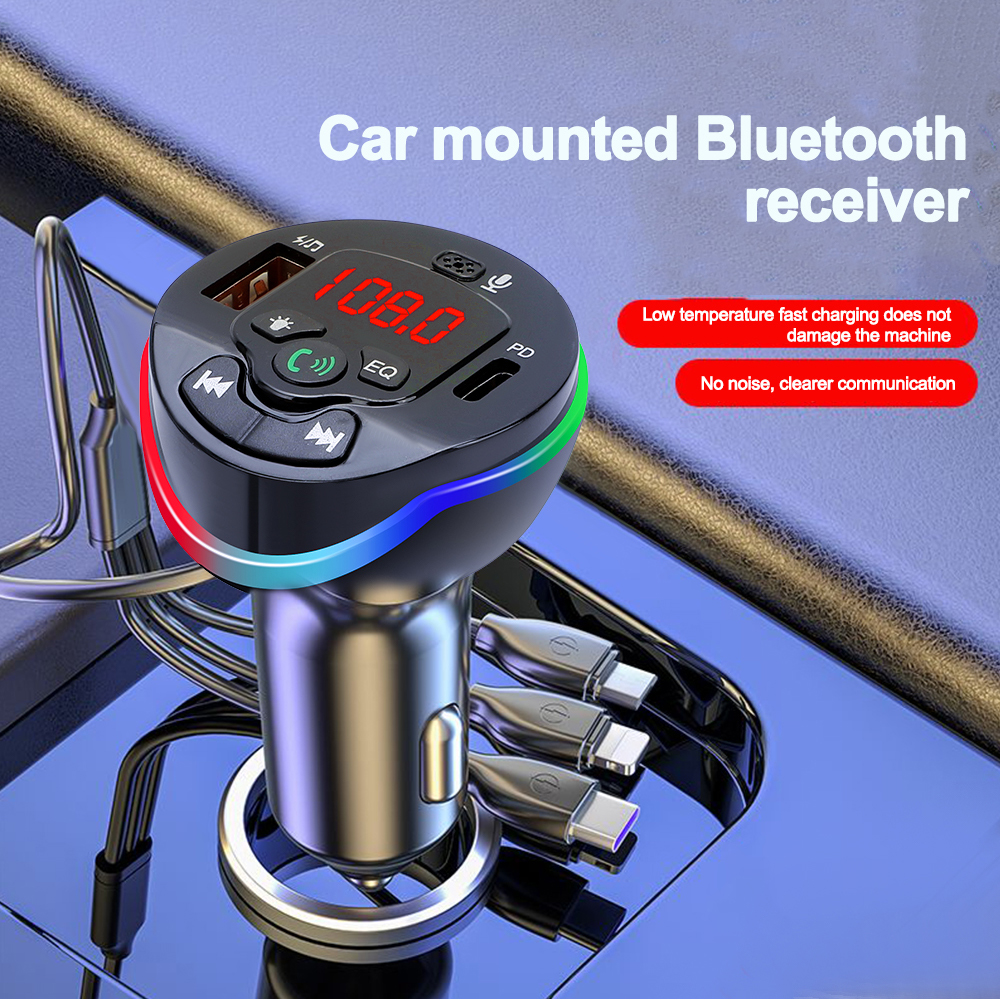 Carro transmissor fm bluetooth 5.0 kit carro mp3 modulador player receptor de áudio handsfree com 3 em 1 cabo carga acessórios do carro