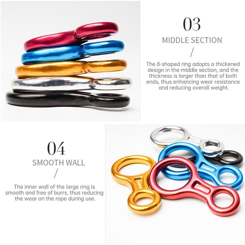 Outdoor Rock Climbing Descender 35KN Figure 8 Word Rope Descender Rappel Ring Downhill Eight Ring Rappelling Gear Belay Device#