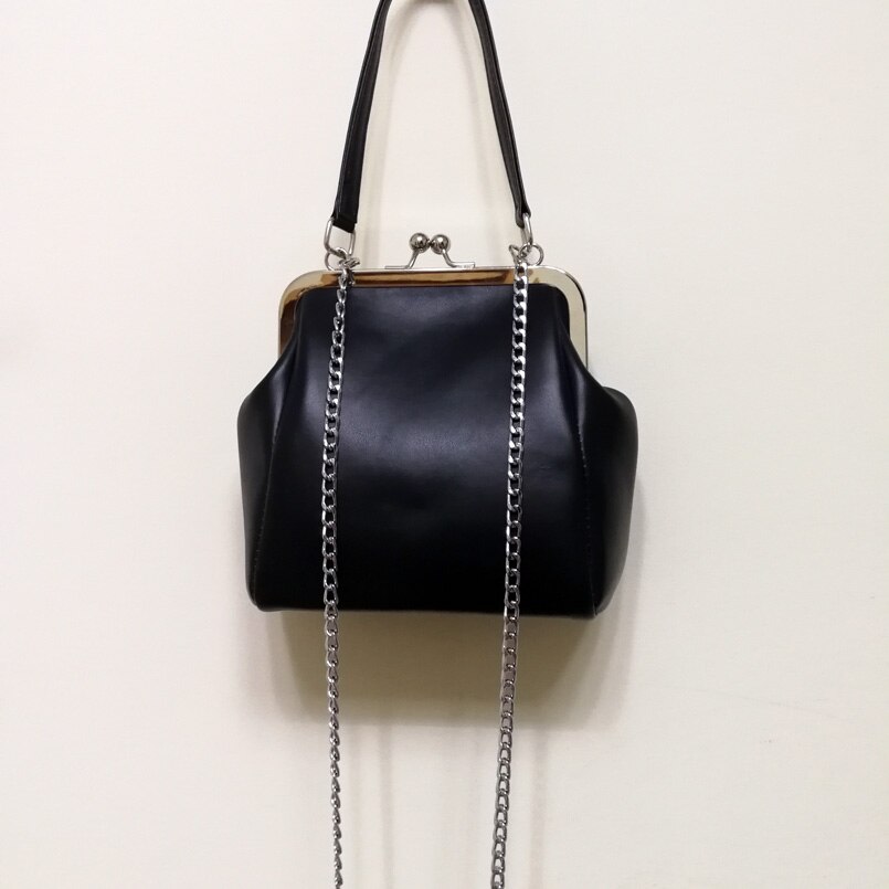 Vintage Kiss lock Shell Bags Bag Women Lady PU Leather Chain Shoulder Crossbody Bag Chic Women's Handbags Bags free: Silver chain bag 1