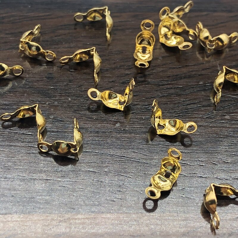 200 pz/lotto punte di perline a conchiglia nodo copre doppi anelli chiusi filo placcato oro Clip fibbie accessori risultati dei gioielli fai da te