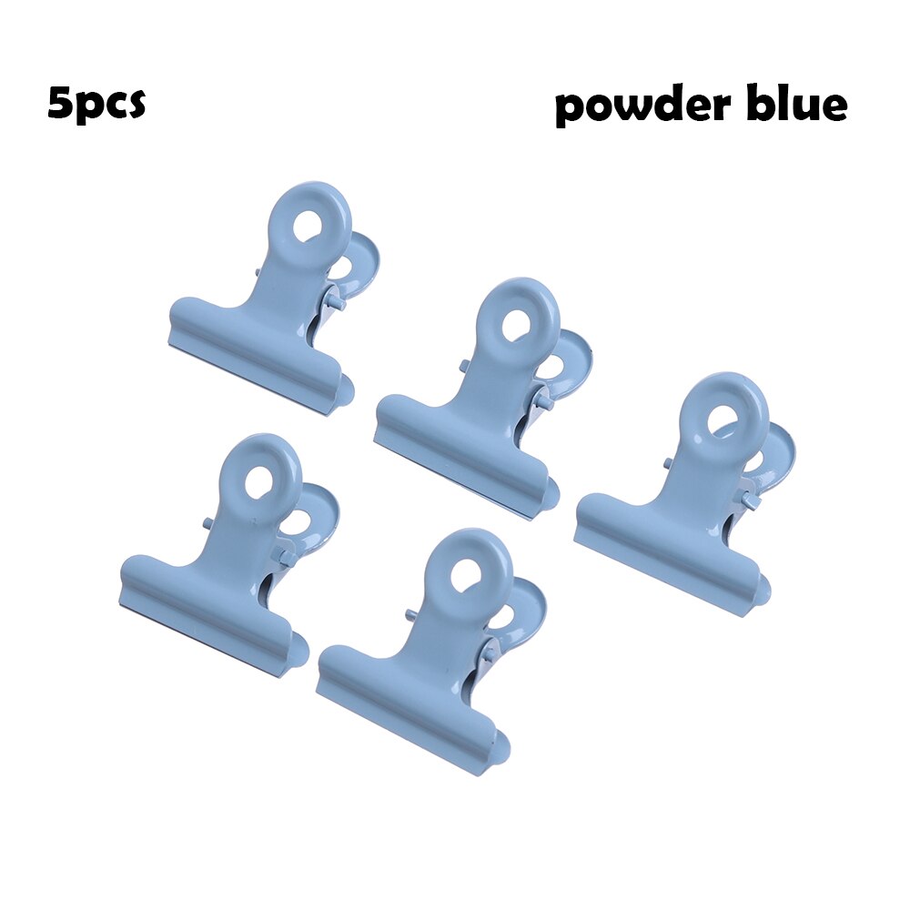 6/5Pcs Stainless Steel Binder Clip Metal Bag Clips Letter Paper Photo File Clamps Calendar Food Sealing Tools Kitchen Supplies: powder blue