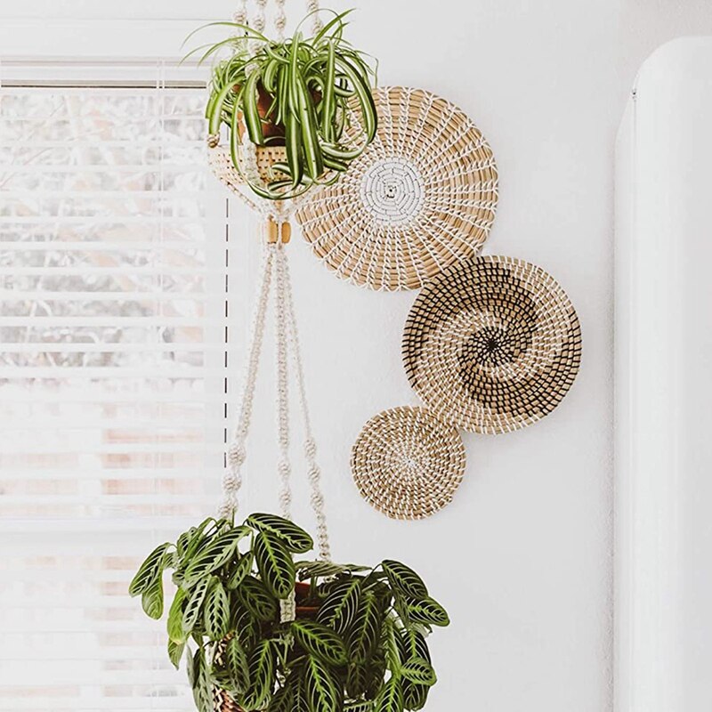 Handmade Hanging Wall Basket Decor(Set of 3)Round Woven Basket ,Boho Home Decor Trays for Bedroom,Kitchen,Living Room