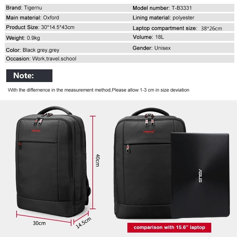 Tigernu Waterdicht 15.6Inch Laptop Rugzak Zakelijke Mannelijke Mochila Usb Opladen Anti Diefstal College Reizen School Rugzak Voor Mannen