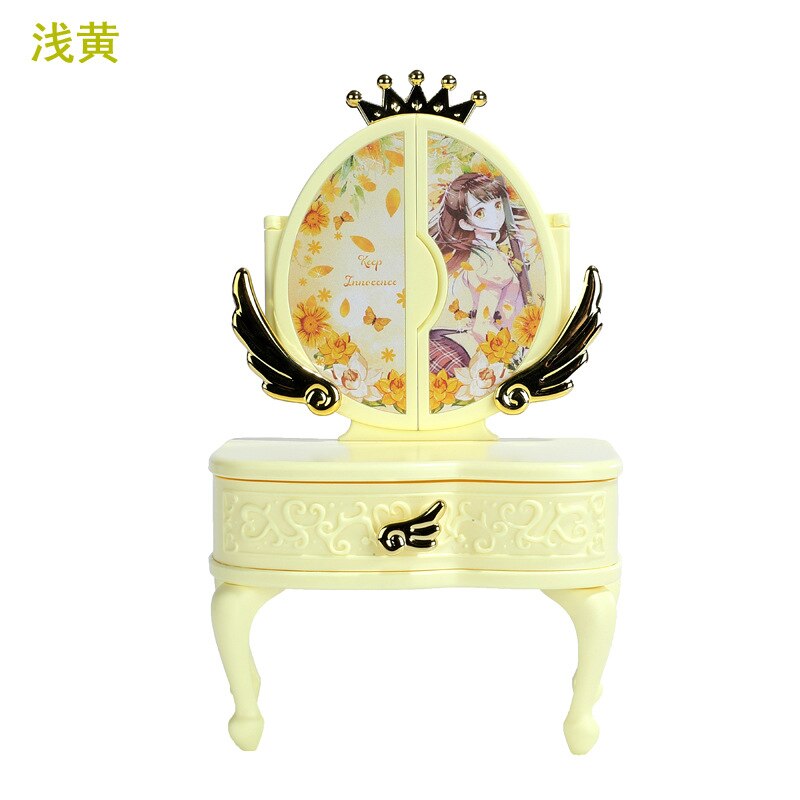Speelgoed voor meisjes, led-cosmetische spiegel, mini-commode, speelhuis-commode voor meisjes, speelgoedcommode met openscheurbare outfit: Geel