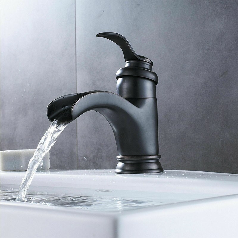 Waterfall Spout Single Handle Bathroom Basin Sink Faucet Deck Installation Single Hole Basin Faucet