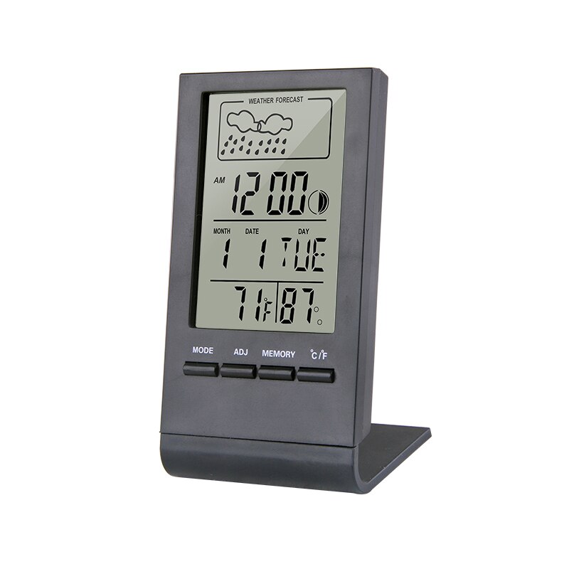 Digitale Lcd Indoor Thermometer Hygrometer Wekker Kalender Weerstation Bureauklok Temperatuur-vochtigheidsmeter Barometer: Black