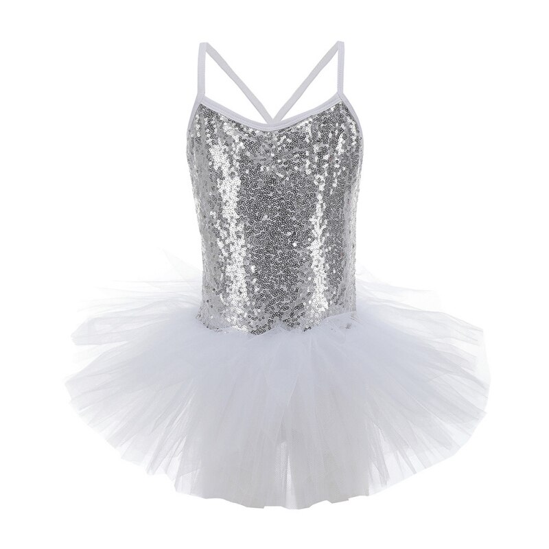 Gymnastics clothes girls sling bright diamond skirt body suit ballet gymnastics dance training clothes 1: White / 130