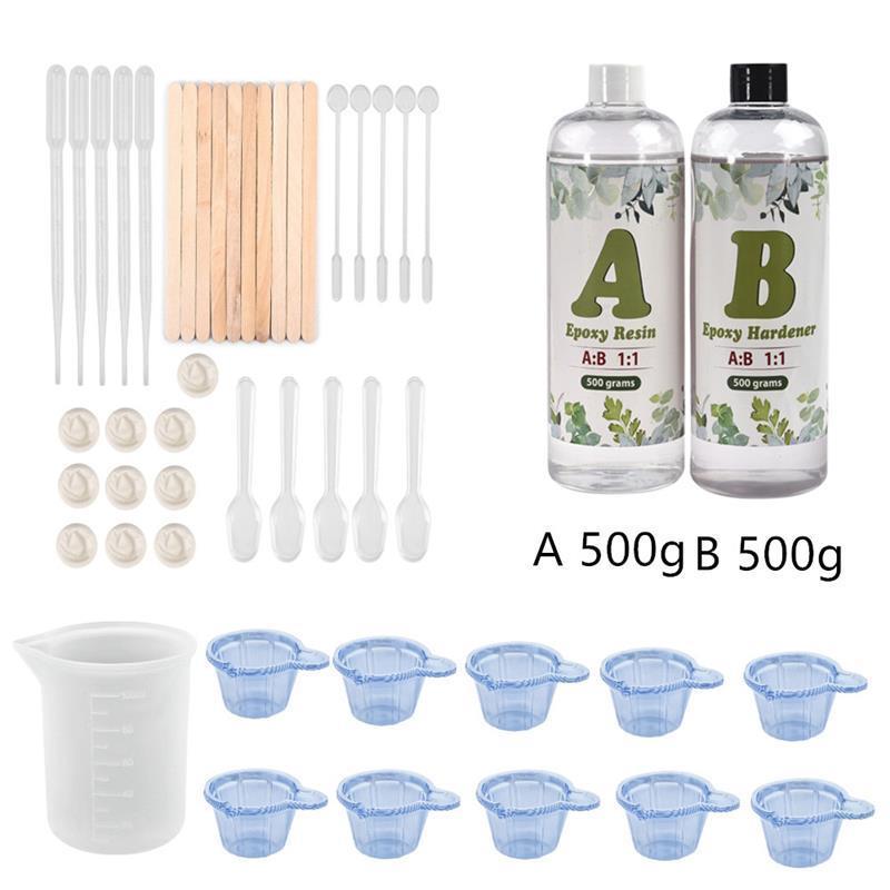 AB Epoxy Resin Complete Kit High Adhesive Glue Crystal Clear Hardener DIY Supplies Art Casting Resin Jewelry Making Accessories: A500g-B500g Set
