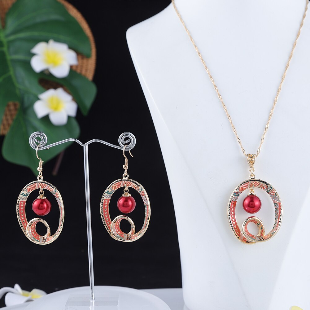 SophiaXuan Schmuck setzt Hibiskus Blumen Perle Halskette einstellen hawaiisch Polynesian Gold Überzogene Halskette setzt für Frauen: ZH0613GORD