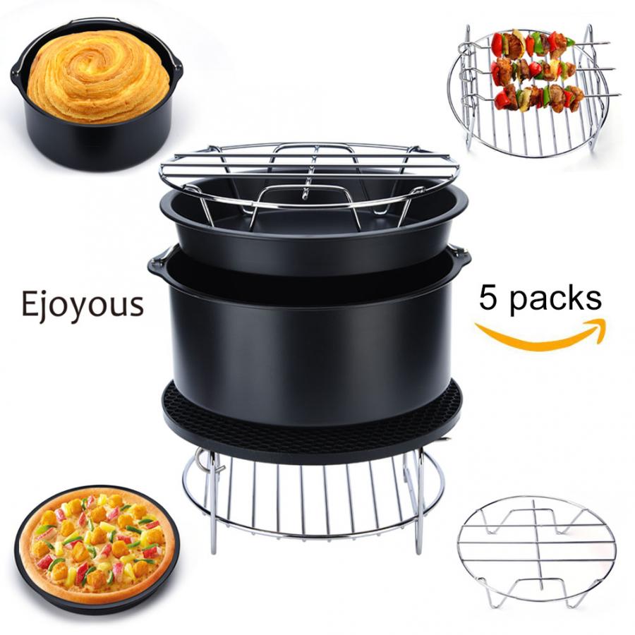 Air Friteuse 5 in 1 Multifunctional Air Fryer Accessories Set Kit Parts Metal Holder Skewer Rack Cake Barrel Freidora Aire