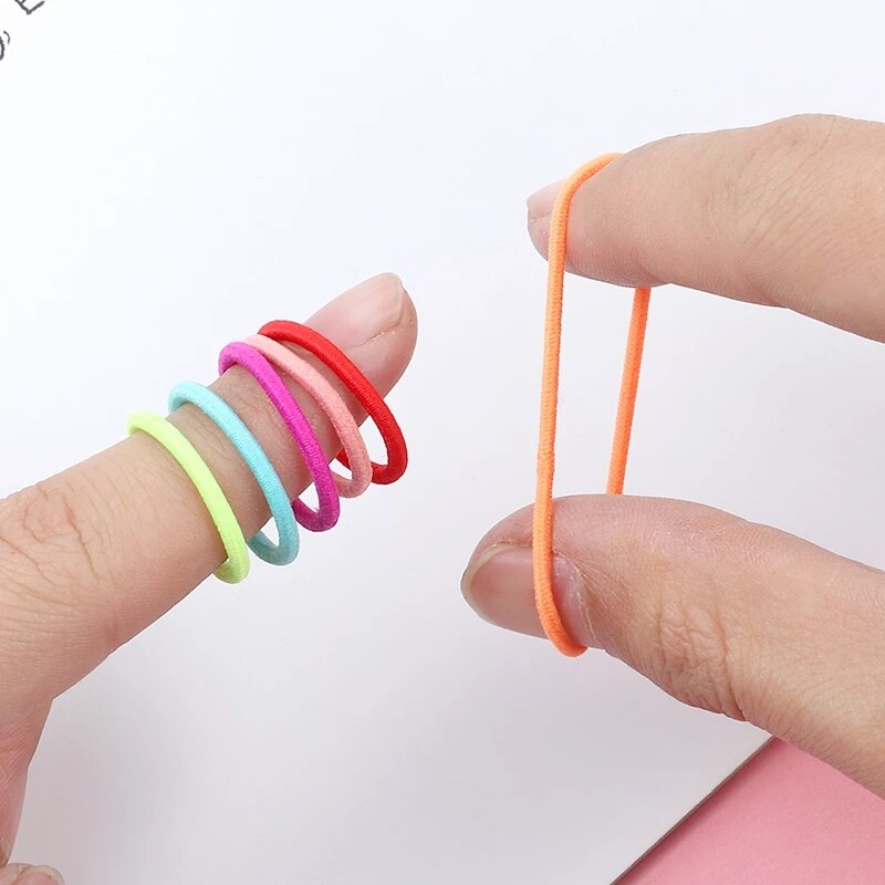 Cintas para el pelo de Color caramelo para niña, accesorios para el cabello elásticos, soporte para cola de caballo, tocado de goma, adornos coreanos para niños, 100 Uds.
