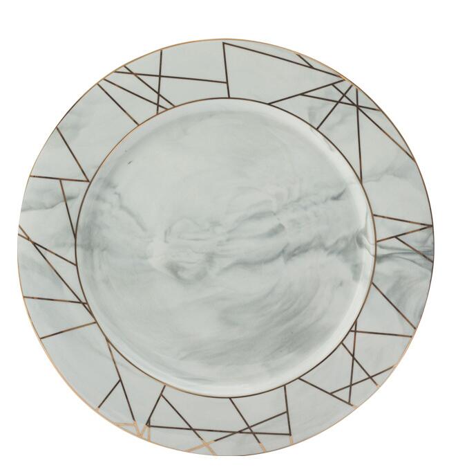 Europæisk stil guldtråd marmor tallerkener keramisk middagssæt porcelæn dessert tallerken bøf salat snack kage tallerkener service: 1 stk 3 / 21.5cm