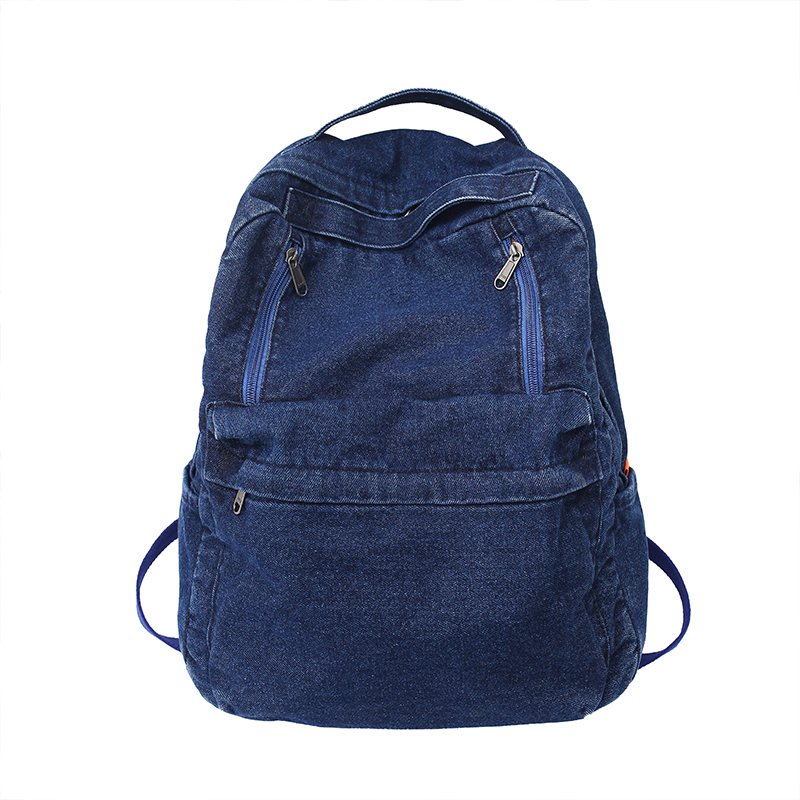 Vintage Casual Backpack Women Travel Bag High Capacity Solid Color Women's Backpack Student Zipper School Bag: dark blue