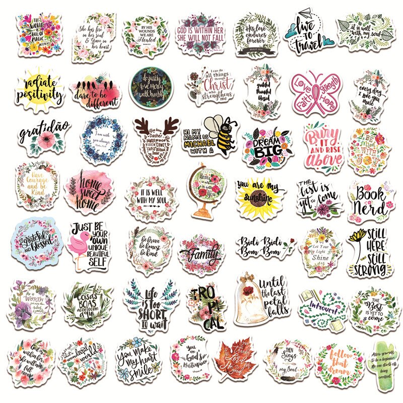 50pcs Colorful Motivational Phrases Sticker Inspirational Life Quotes DIY Laptop Phone Study Room Scrapbooking Graffiti Decal