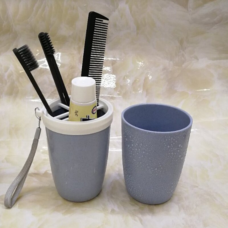Ronde / vierkante tarwestro plastic reisbeker tandenborstel tandpasta bewaarbeker draagbare tandenborstel mondbeker: Ovaal blauw