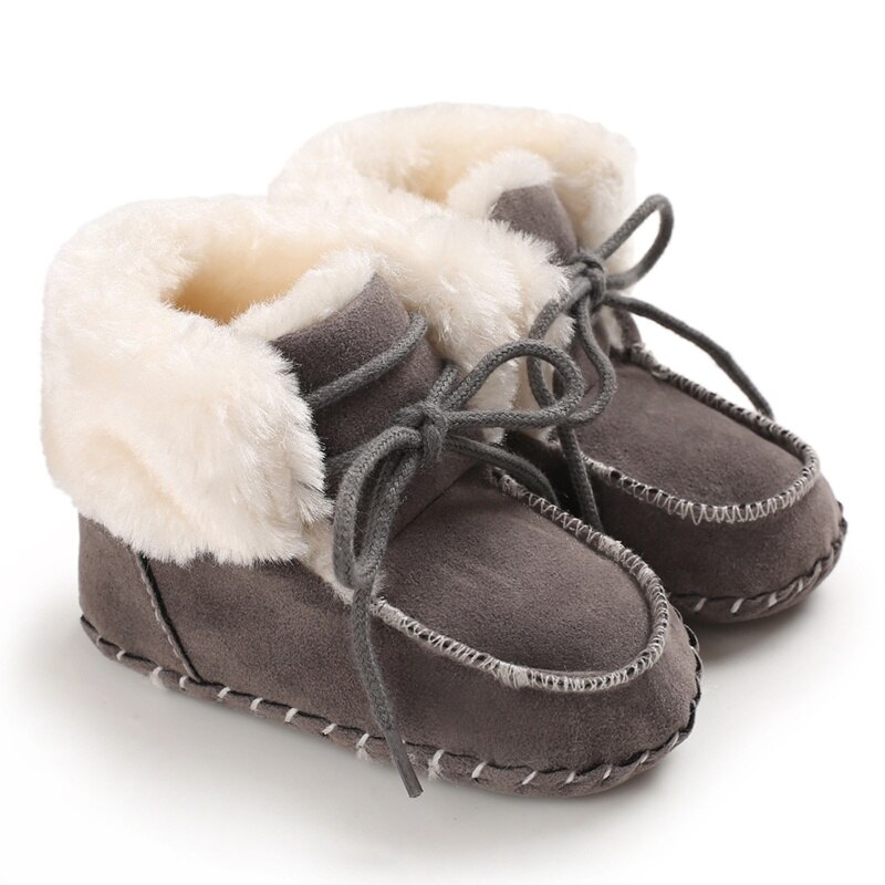 Patpat Winter Baby/Peuter Effen Pluis Lace-Up Strik Katoen Prewalker Schoenen Voor Baby Unisex Sneeuw laarzen: Grey / Infant US 3