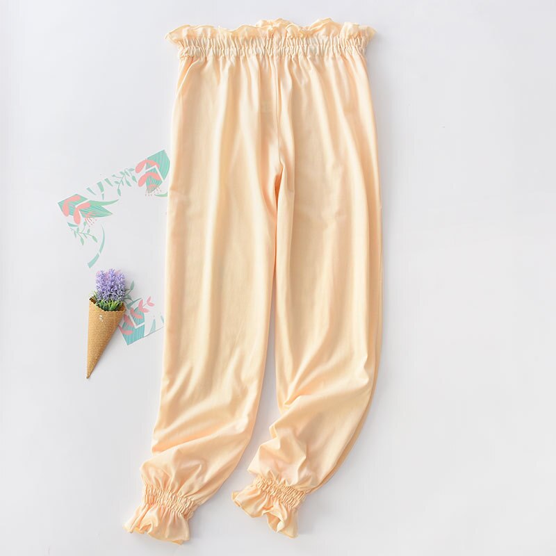 Women&#39;s Loose Pants Sleepwear Trousers Cotton Casual Elastic Waist Ruffle Long Pants Homewear Full Length Women Sleep Bottoms