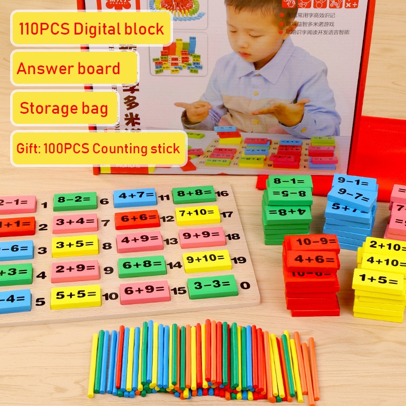 Kids Child Wooden Math Toys Multicolour Mathematics Math Domino Blocks Early Learning Toy Sets for Children Educational Math