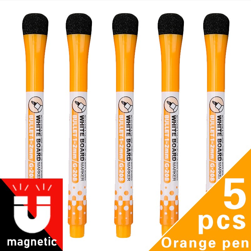 7 Kleuren Magnetische White Board Earaser Markers Tekening Krijt Glas Keramiek Whiteboard Pennen Kinderen Schrijven Leren Gereedschap: Orange 5 pens