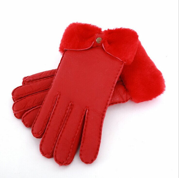 Guantes gruesos de lana y piel de oveja para mujer, manoplas cálidas a la , de rusa, 100% piel de oveja, para invierno: Red