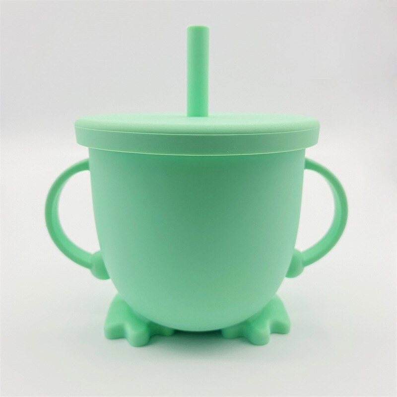 Soft Silicone Baby Cup With Straw Anti-fall Baby Drinking Cups Solid Color For Kids Children Mugs: green