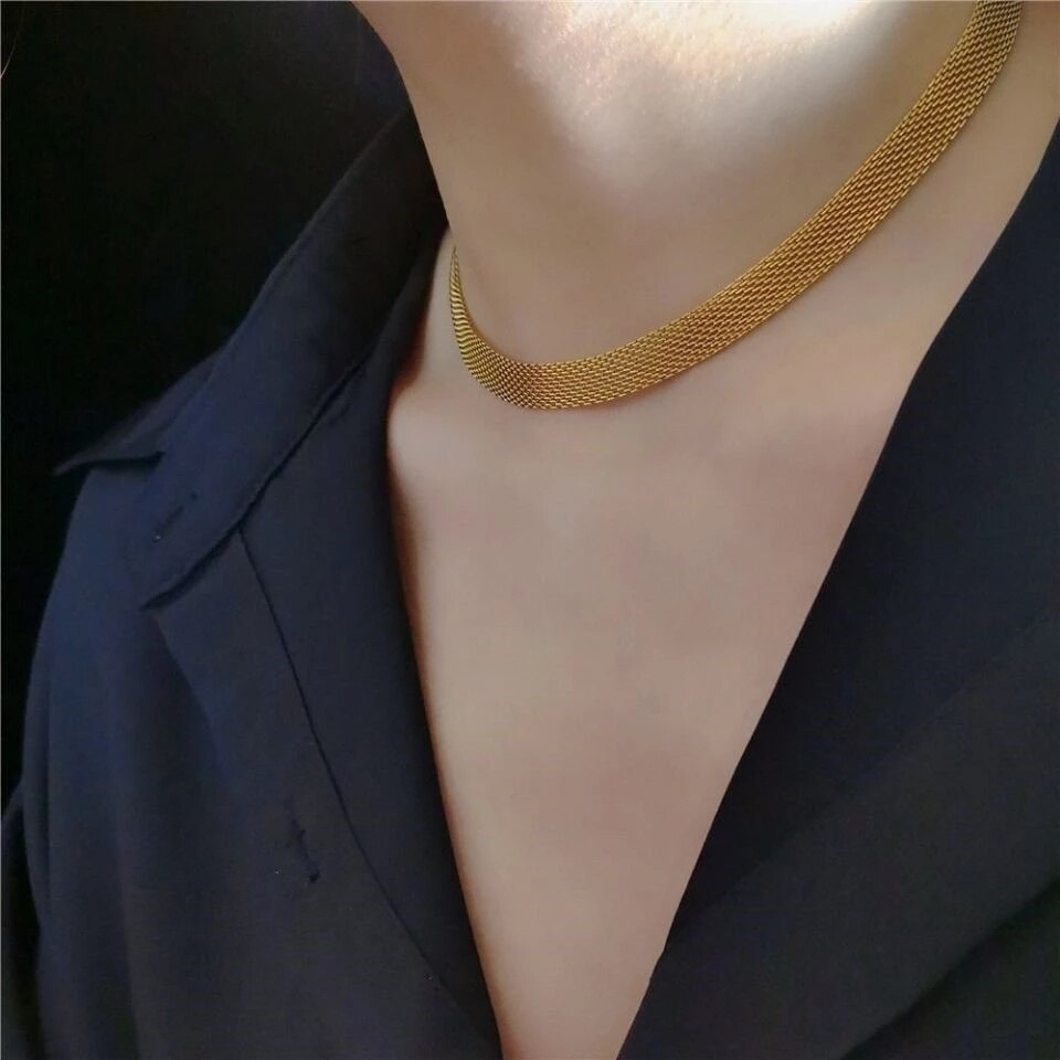 2022 nuova collana con cintura a maglie di tendenza per donna girocollo in rete di metallo in acciaio inossidabile dorato sul collo a catena gioielli Goth collare da donna regalo