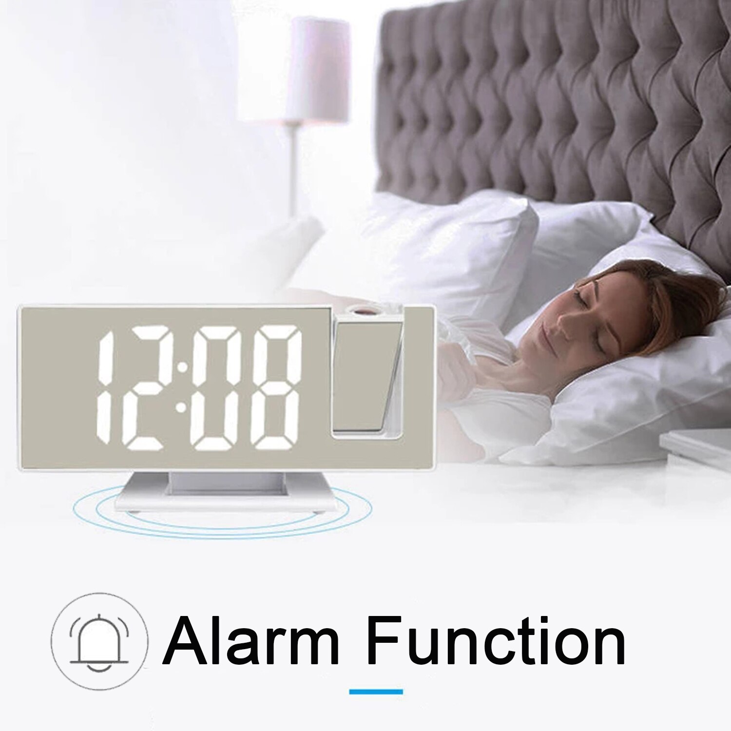 LED Digital Smart Projector Alarm Clock Table Electronic Desktop Clock USB Wake Up With 180° Time Projector Snooze Alarm Clock