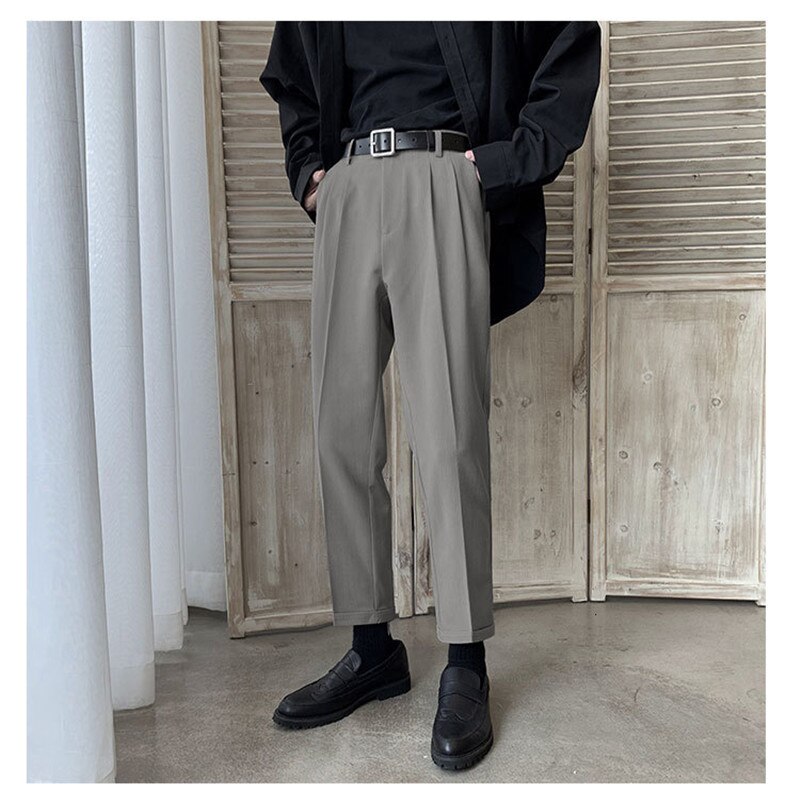 Pantalones de traje de negocios para hombre, Pantalón elástico, color sólido, holgado y cómodo, color negro y azul, talla 29-40: L / Gris