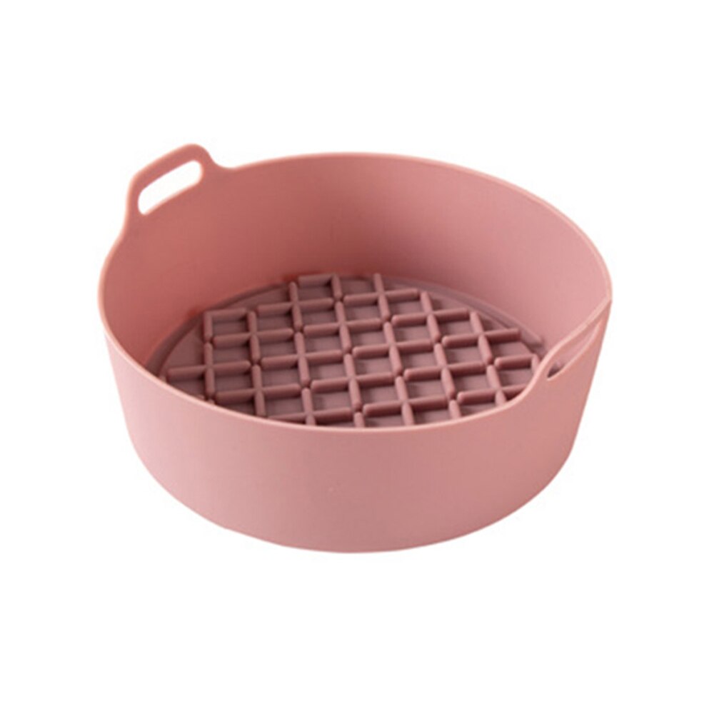 AirFryer Silicone Pot Baking Replacement Square Tray Air Fryer Oven Heating Basket Pan Mat Reusable Kitchen Fryer Accessories: Round Pink