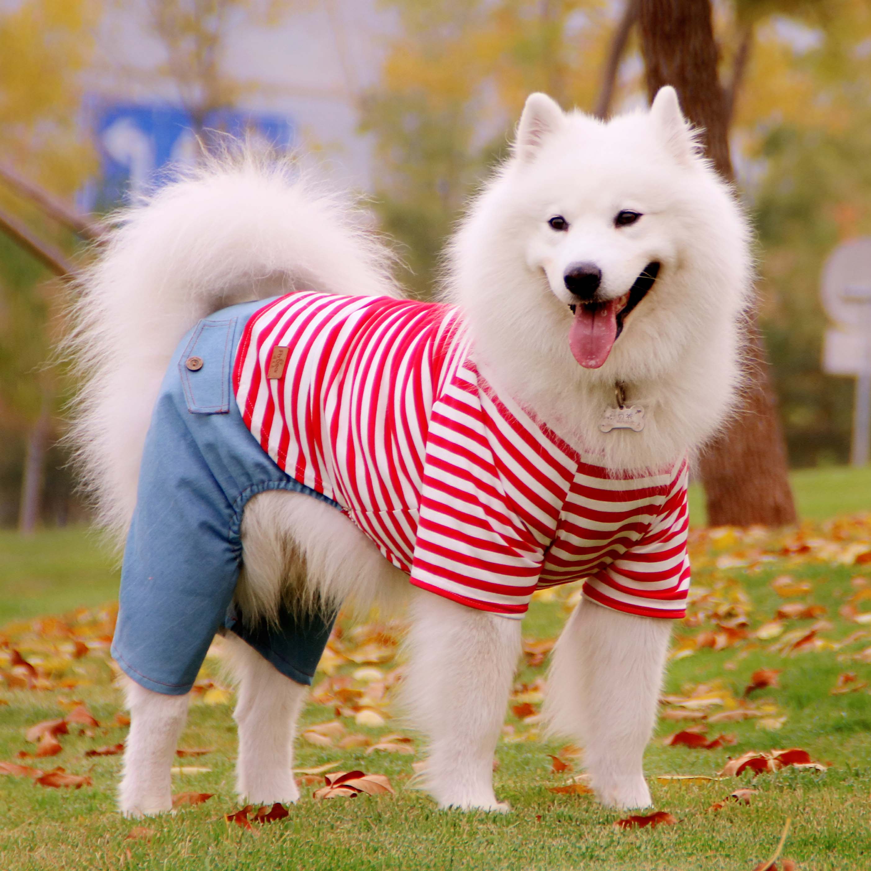 Large Dog Clothing Stripes Pajamas Jumpsuit For Medium Big Dog Clothes French Bulldog Samoyed Husky Labrador Costume Coat: Red stripes / 24