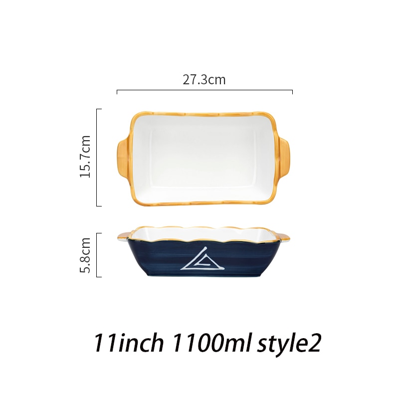 MDZF SWEETHOME 9/11inch Japanese Ceramic Baking Pan Rectangular Bakeware Dish Oven Baking Tray Kitchen Home Lasagna Pan: 1100ml style2