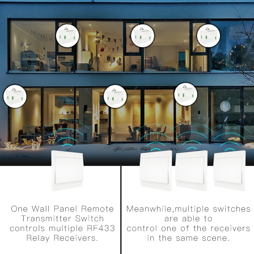 RF433 Wireless Self Powered Remote Control Smart Switch No Battery Needed No Wire.Wall Panel Transmitter Rocker Push Button