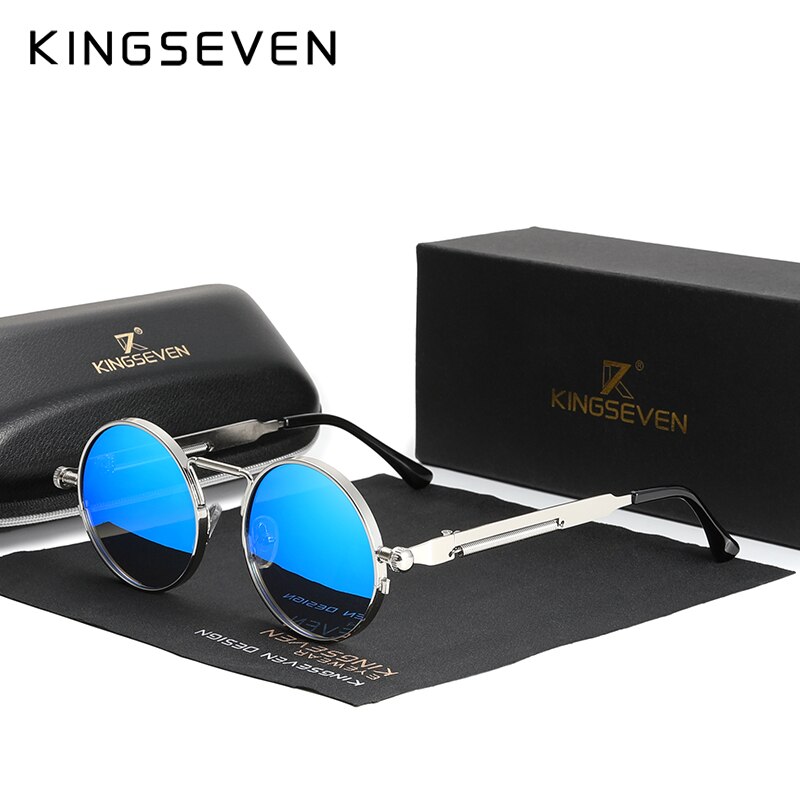 KINGSEVEN, gafas de sol góticas Steampunk de , gafas de sol polarizadas para hombres y mujeres, gafas de sol con montura metálica redonda Vintage de de