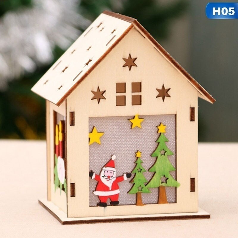 Christmas Led Light Wood House Cute Christmas Tree Hanging Ornaments Decoration Figurines Merry Christmas: H05