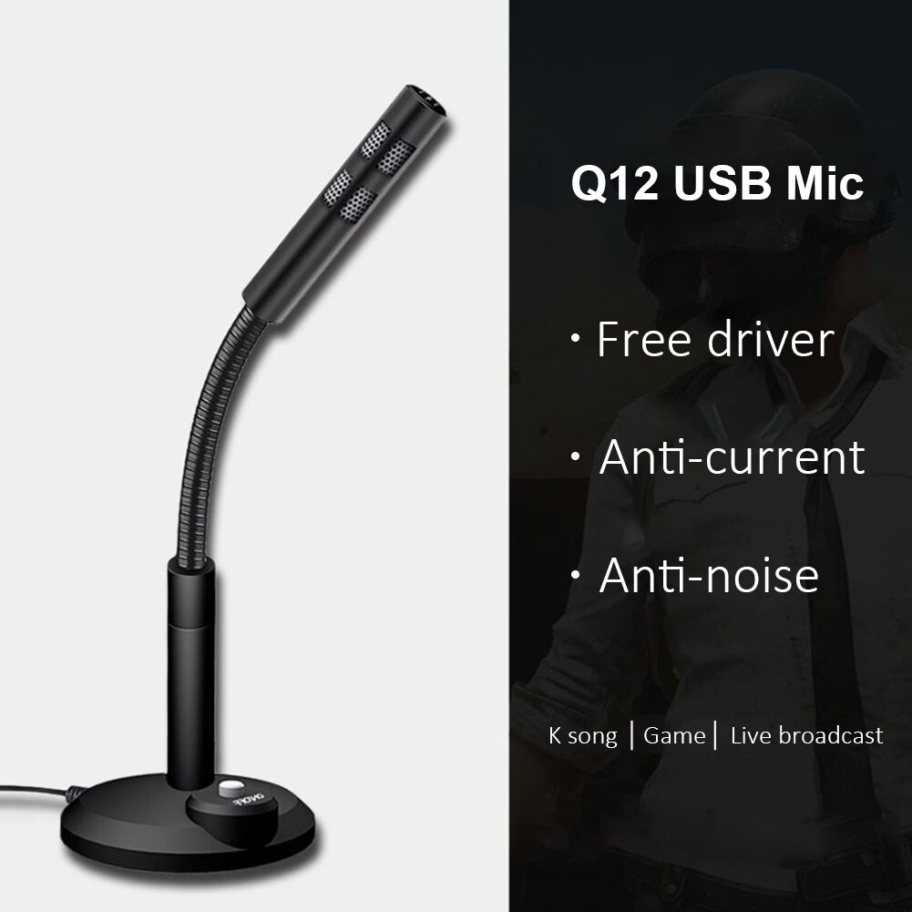Q12 USB Desk Microphone Gooseneck Omnidirectional Condenser Mic with Stand for Desktop Laptop PC Computer