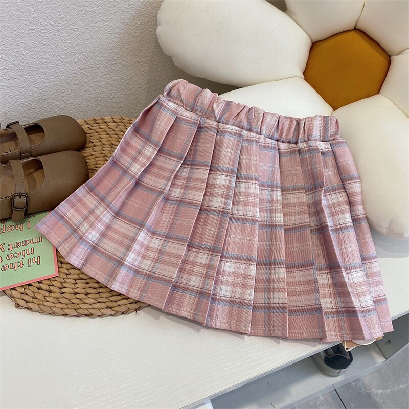 Gonna per ragazze primavera autunno gonna a pieghe per bambini pantaloni per bambini abiti uniformi per bambini Plaid a quadri stile Preppy 2-6Y: 24M (80-90cm)