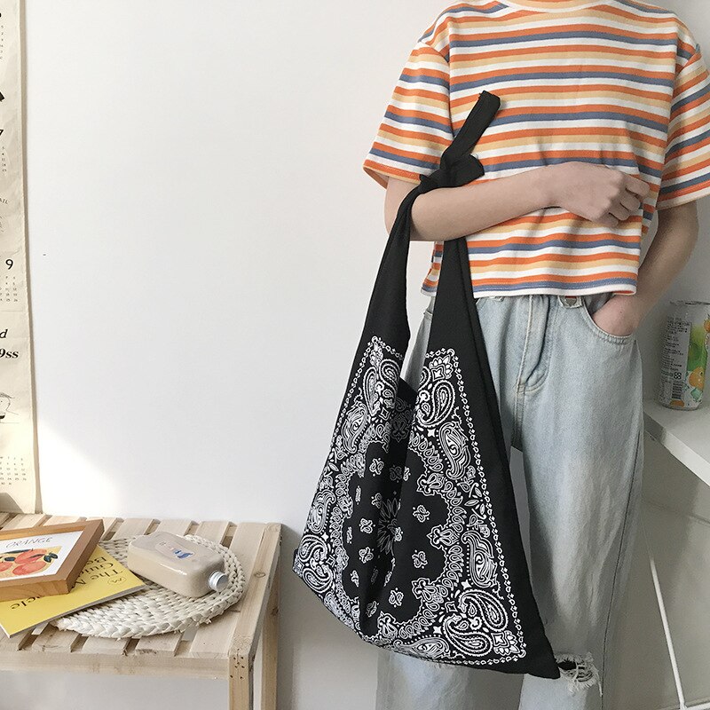 Over Large Cotton Paisley Printing Slouch Bag 2022 Women Youth Teenager Casual Ecology Fabric Big Capacity Shopper Bag