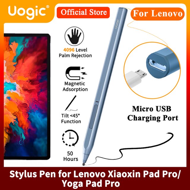 Uogic Stylus Pen for Lenovo Xiaoxin Pad Pro, 4096 Pressure Sensitivity, Palm Rejection, for Lenovo YOGA Pad Pro/Tab P11 Pro: Blue-Micro USB